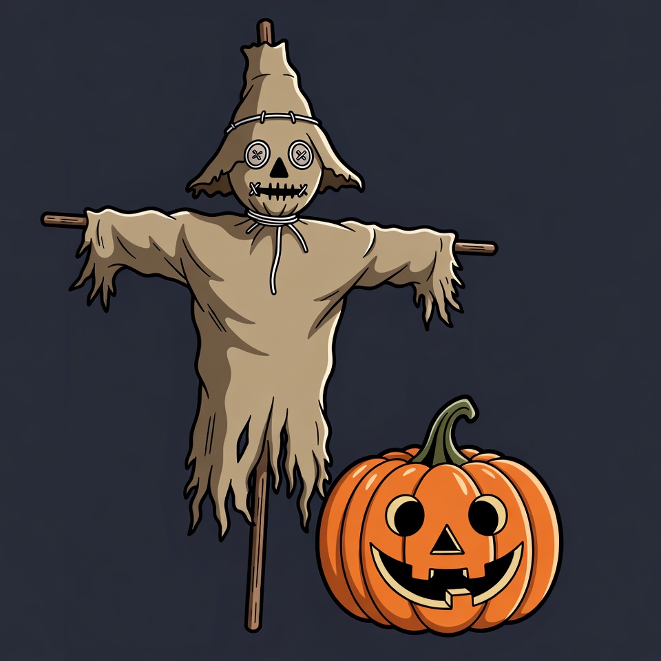 Scary Scarecrow with Jack-o-Lantern Scary Scarecrow with Jack-o-Lantern
