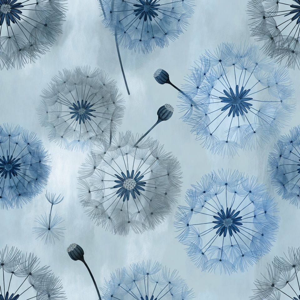 Blue Dandelion Seamless Pattern Blue Dandelion Seamless Pattern