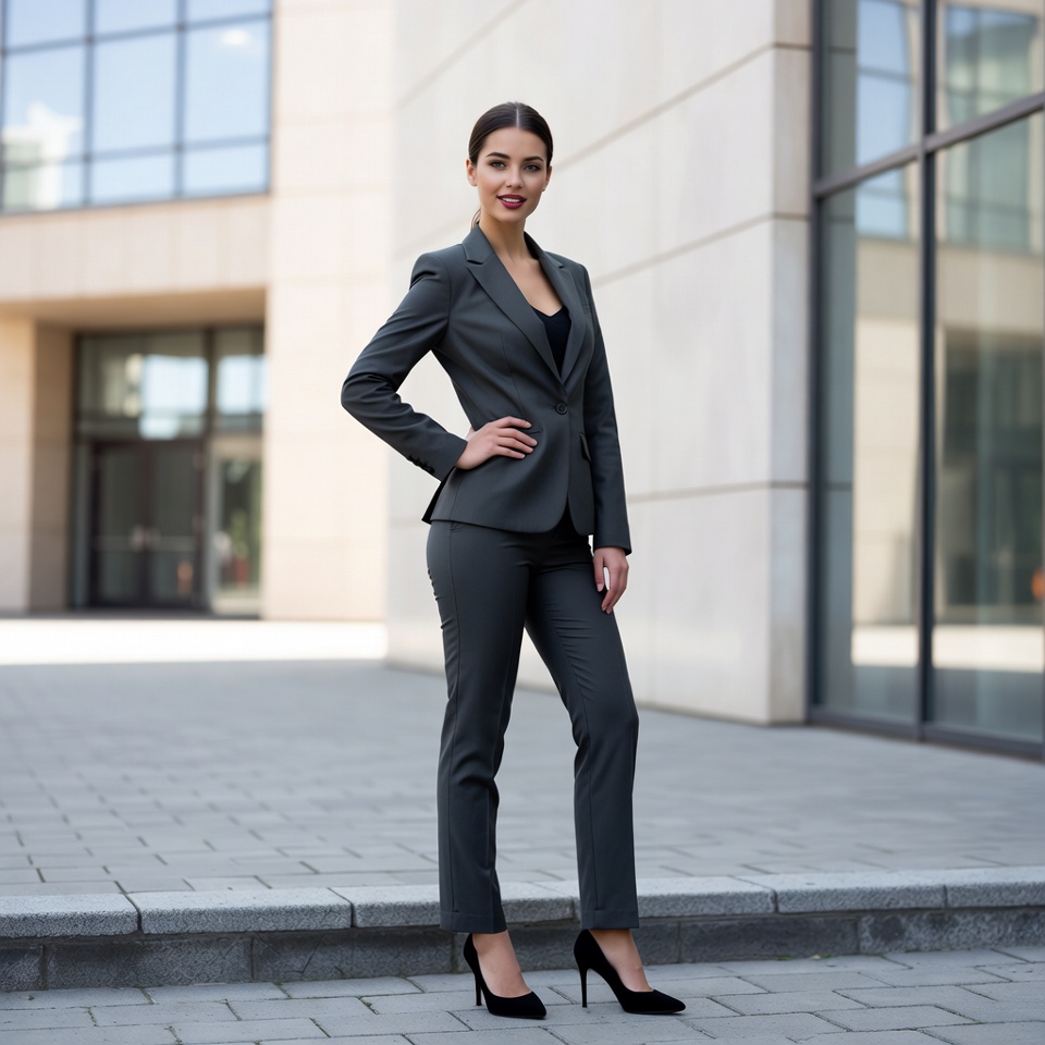 Business woman in gray suit outside Business woman in gray suit outside