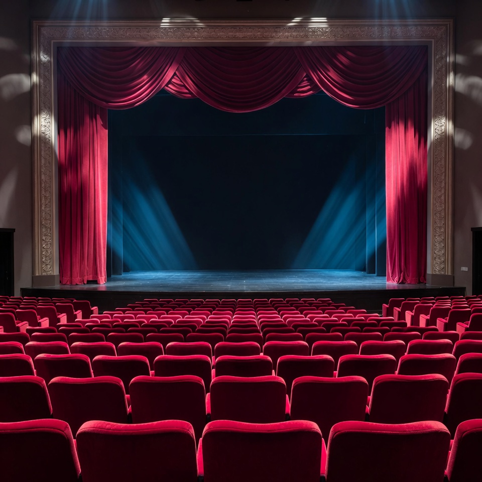 Empty Theater Stage with Red Curtains Empty Theater Stage with Red Curtains