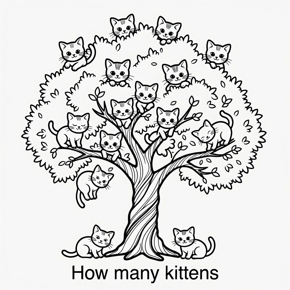 Kittens in Tree Coloring Page Kittens in Tree Coloring Page