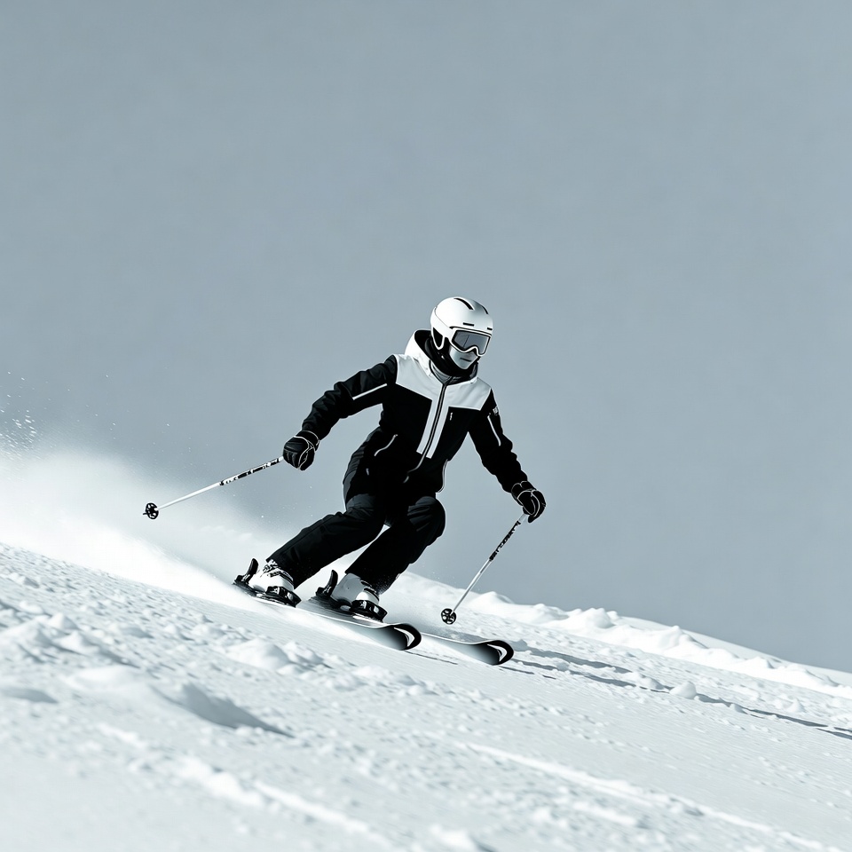 Skier descending snowy slope Skier descending snowy slope