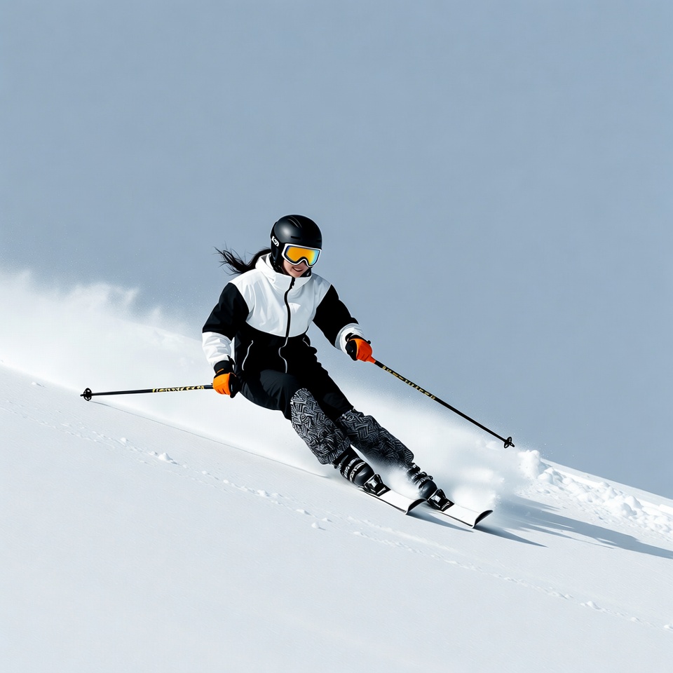 Woman skiing down snowy slope Woman skiing down snowy slope