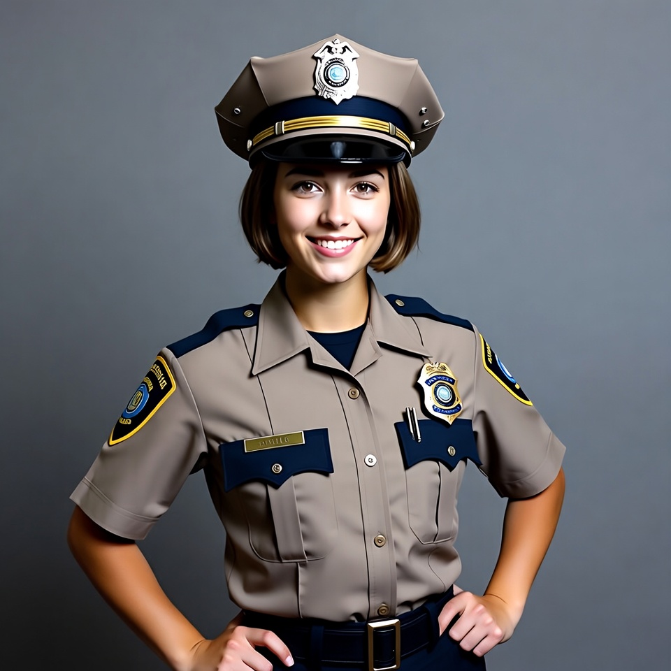 Smiling woman in police uniform Smiling woman in police uniform