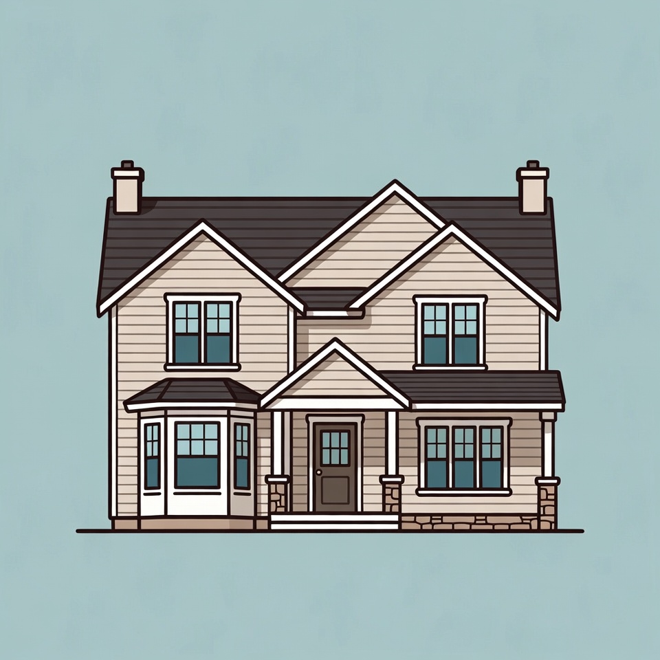 Illustrated Two-Story Suburban House Illustrated Two-Story Suburban House