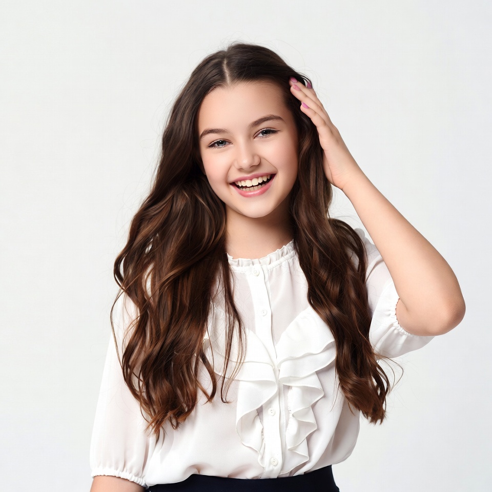 Smiling girl touching hair Smiling girl touching hair