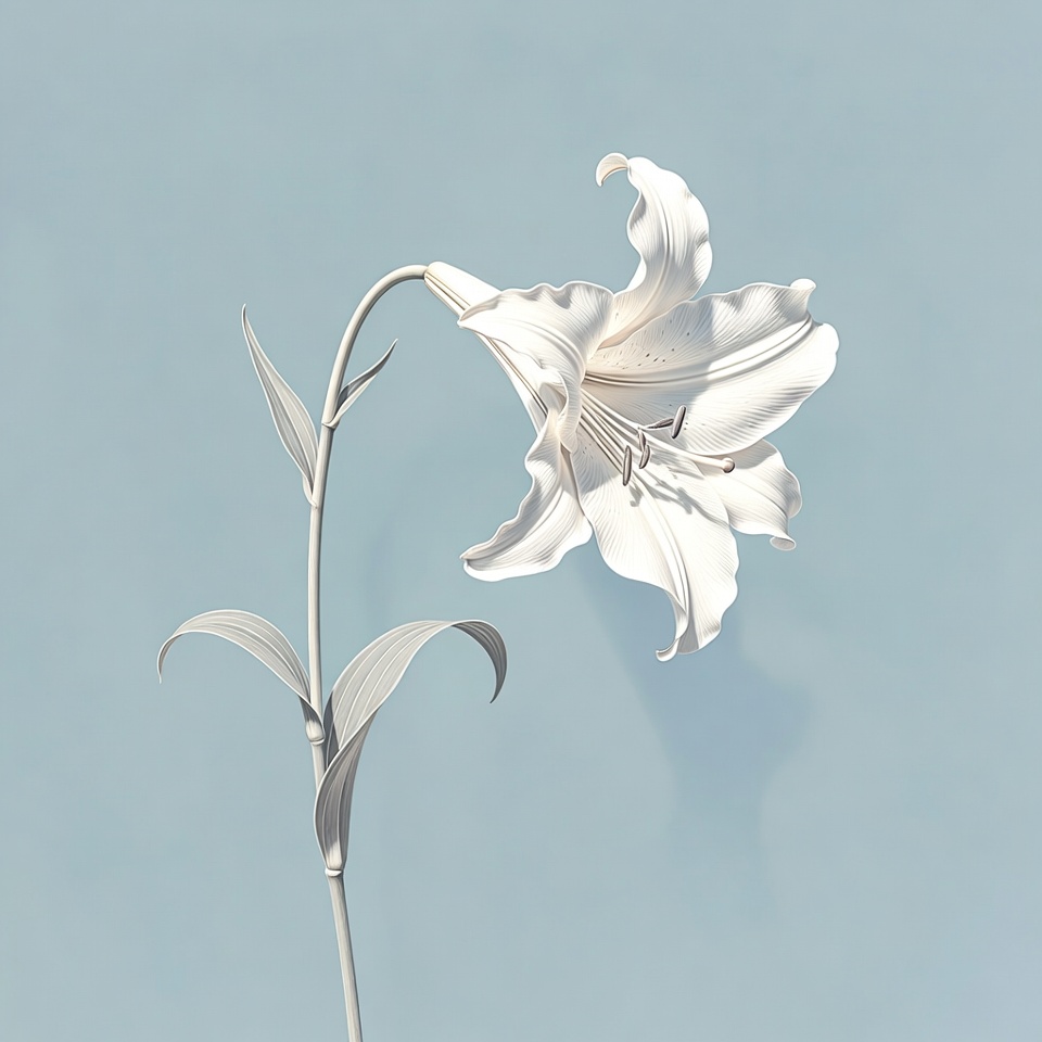 White Lily Flower on Blue Background White Lily Flower on Blue Background
