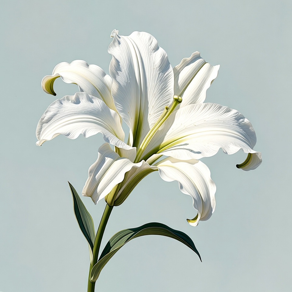 White Lily Flower on Blue Background White Lily Flower on Blue Background
