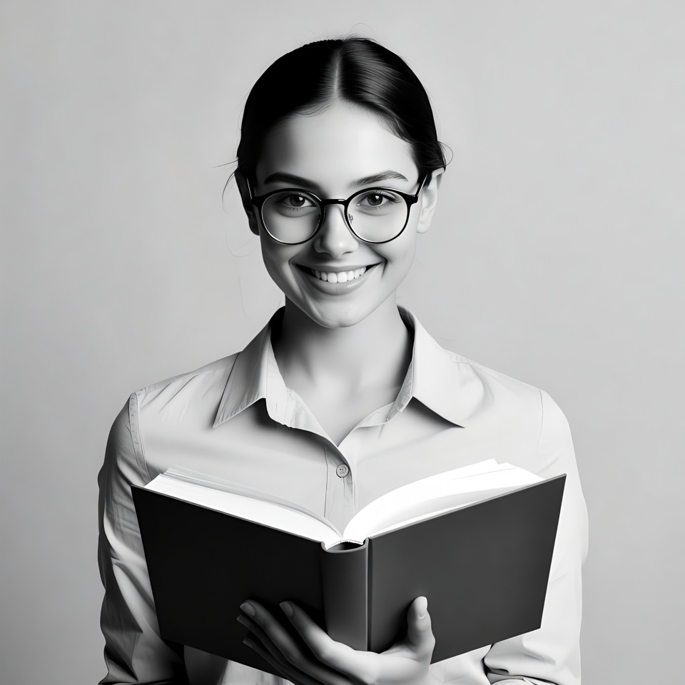 Young woman reading book in glasses Young woman reading book in glasses