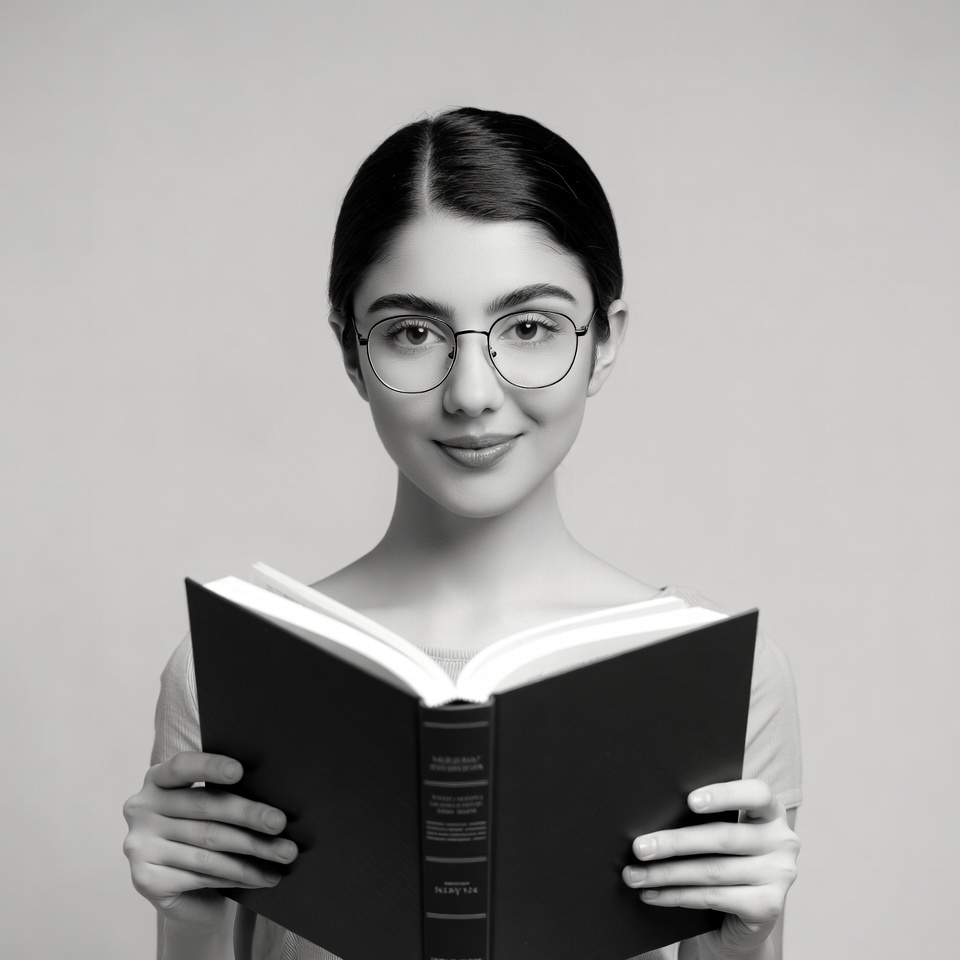 Young woman reading book in glasses Young woman reading book in glasses
