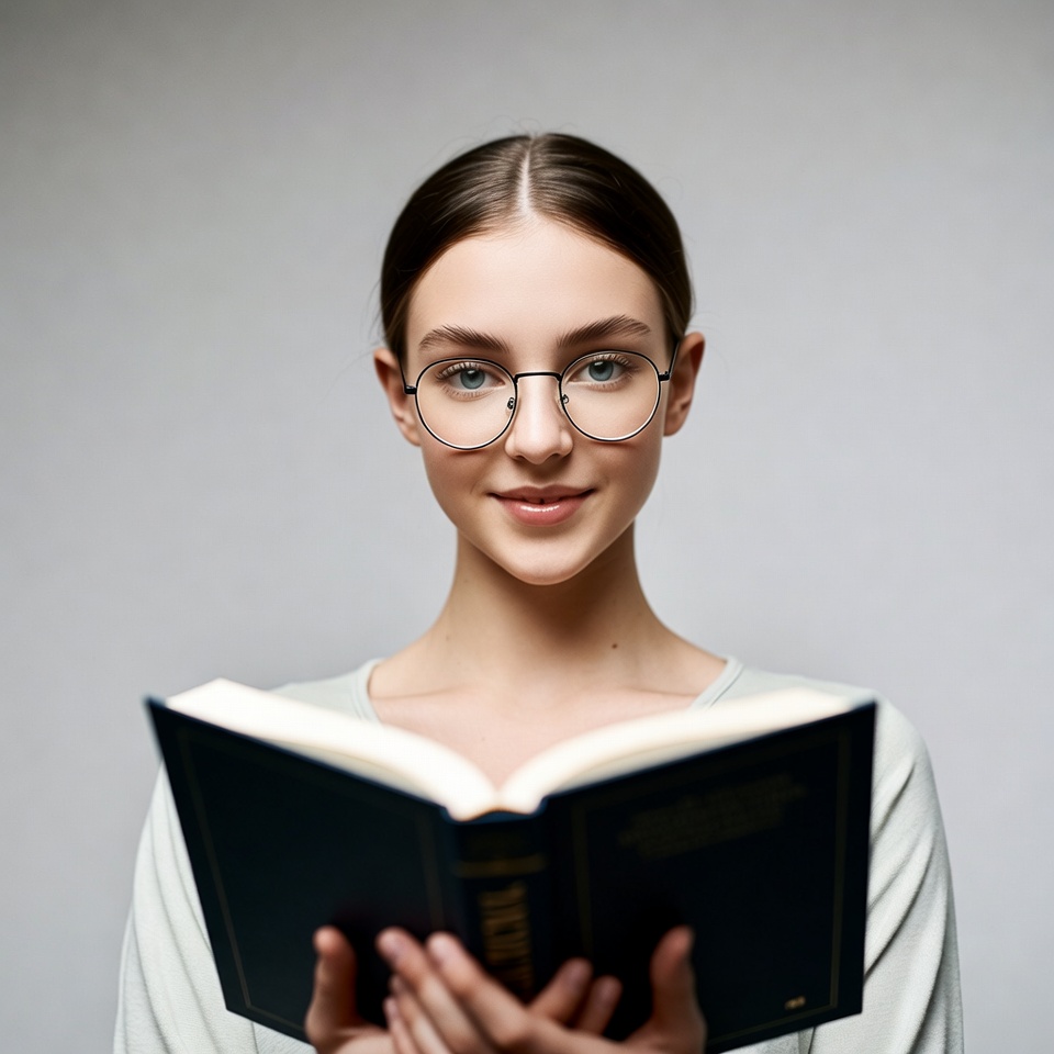 Woman reading book with glasses Woman reading book with glasses