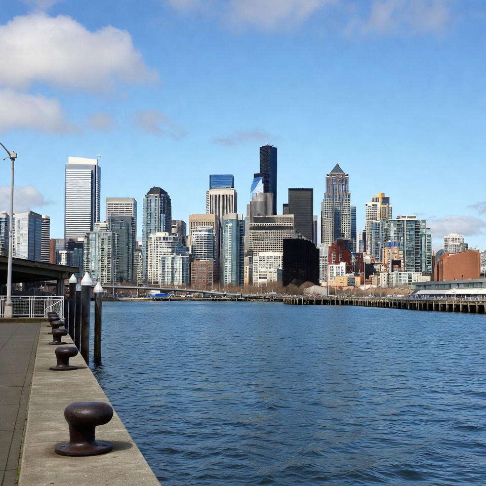 Seattle skyline over waterfront Seattle skyline over waterfront