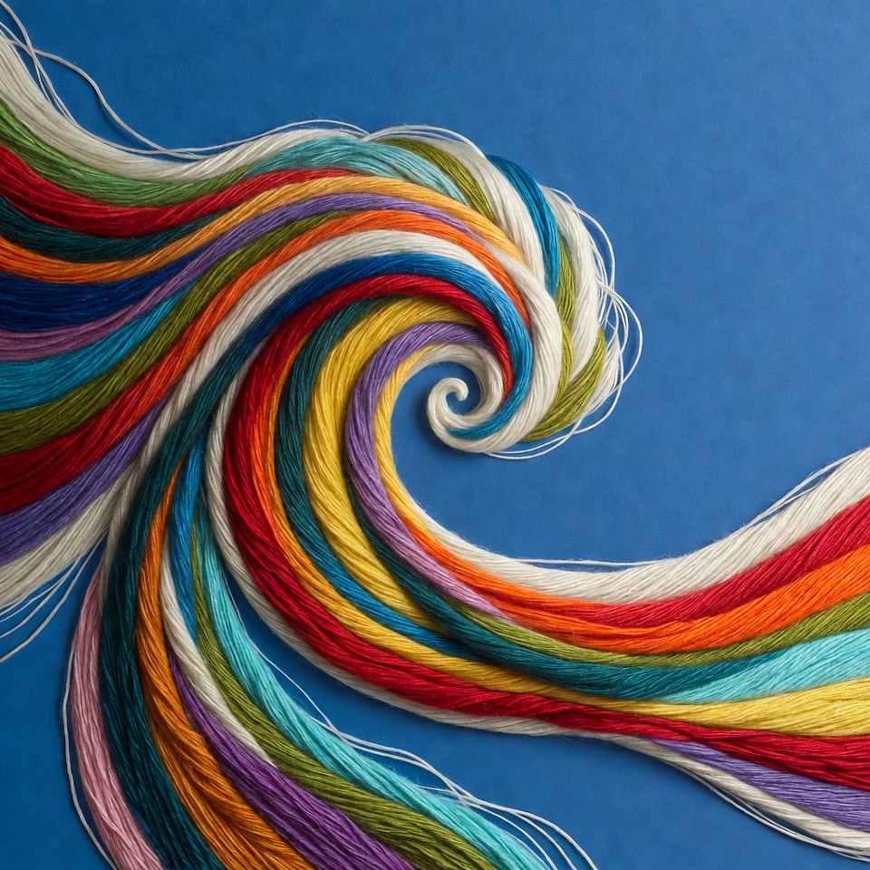 Colorful yarn swirl on blue background Colorful yarn swirl on blue background