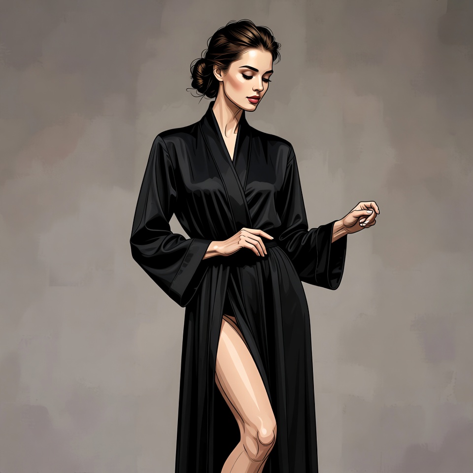 Woman in black silk robe Woman in black silk robe