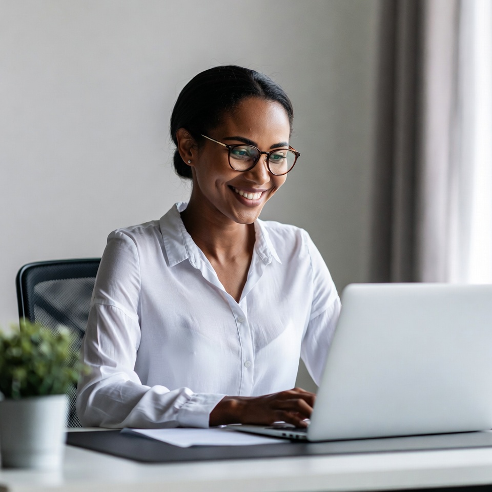 African-American woman working on laptop African-American woman working on laptop