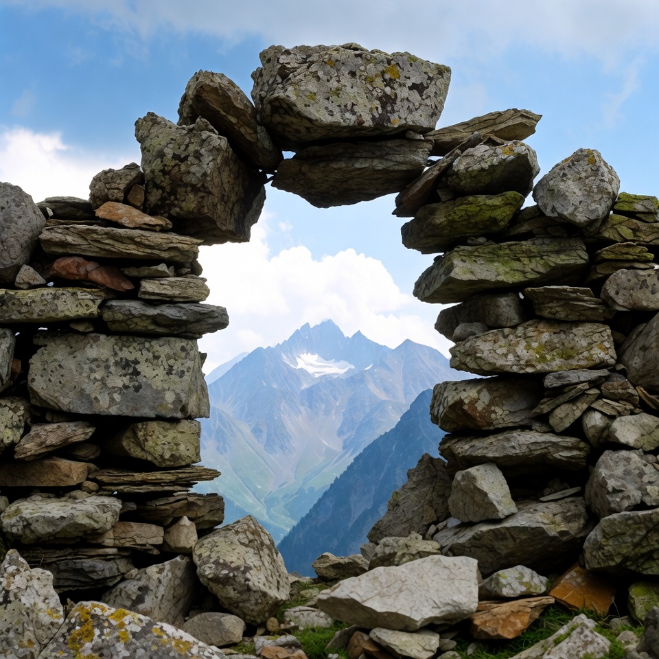 Stone Arch Framing Snowy Mountains Stone Arch Framing Snowy Mountains