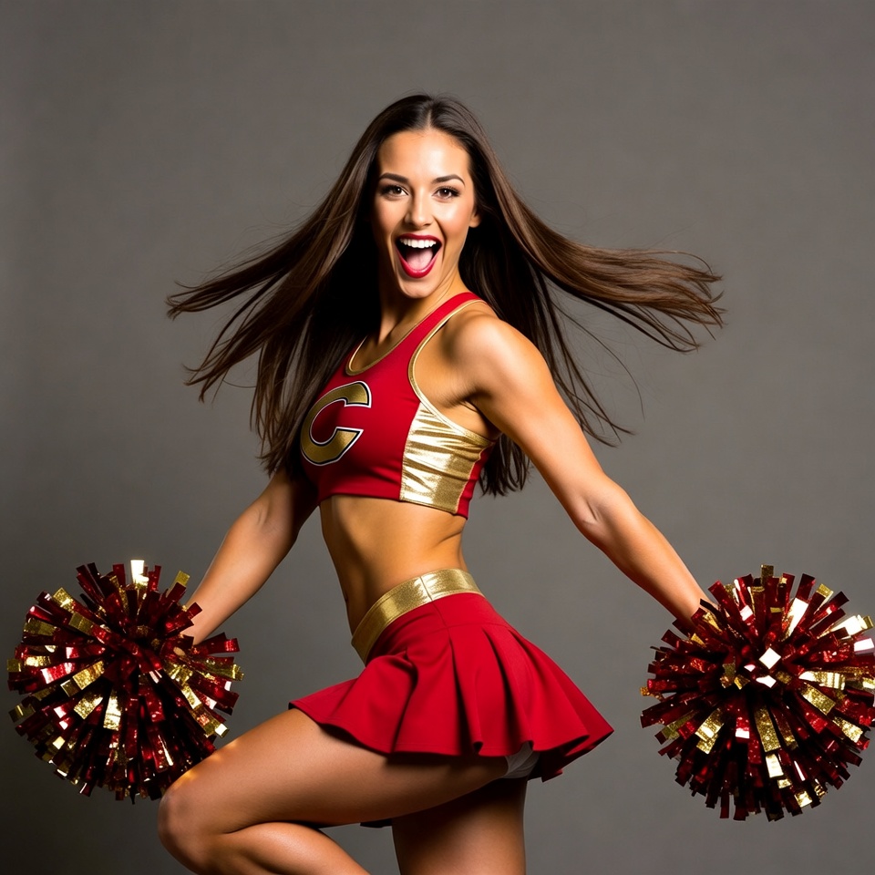 Cheerleader with pom poms posing Cheerleader with pom poms posing