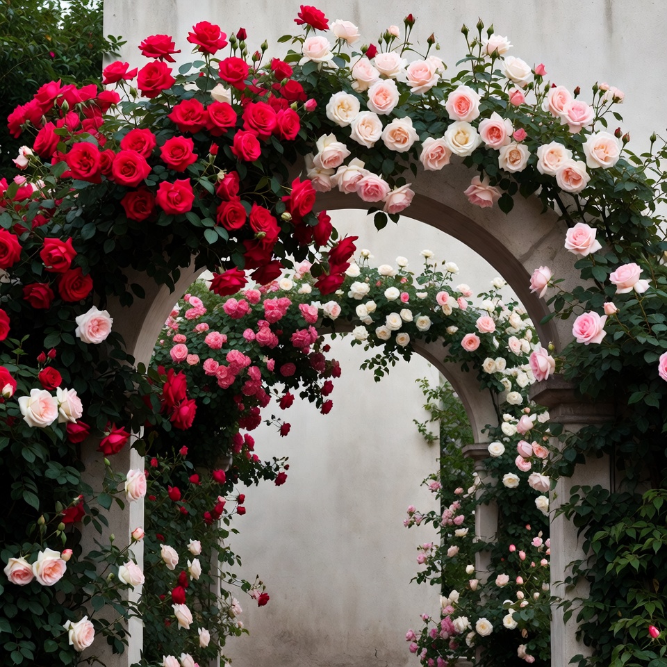 Red and Pink Roses on Stone Arch Red and Pink Roses on Stone Arch