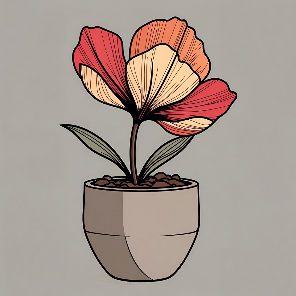 Red Flower in Gray Pot Illustration Red Flower in Gray Pot Illustration