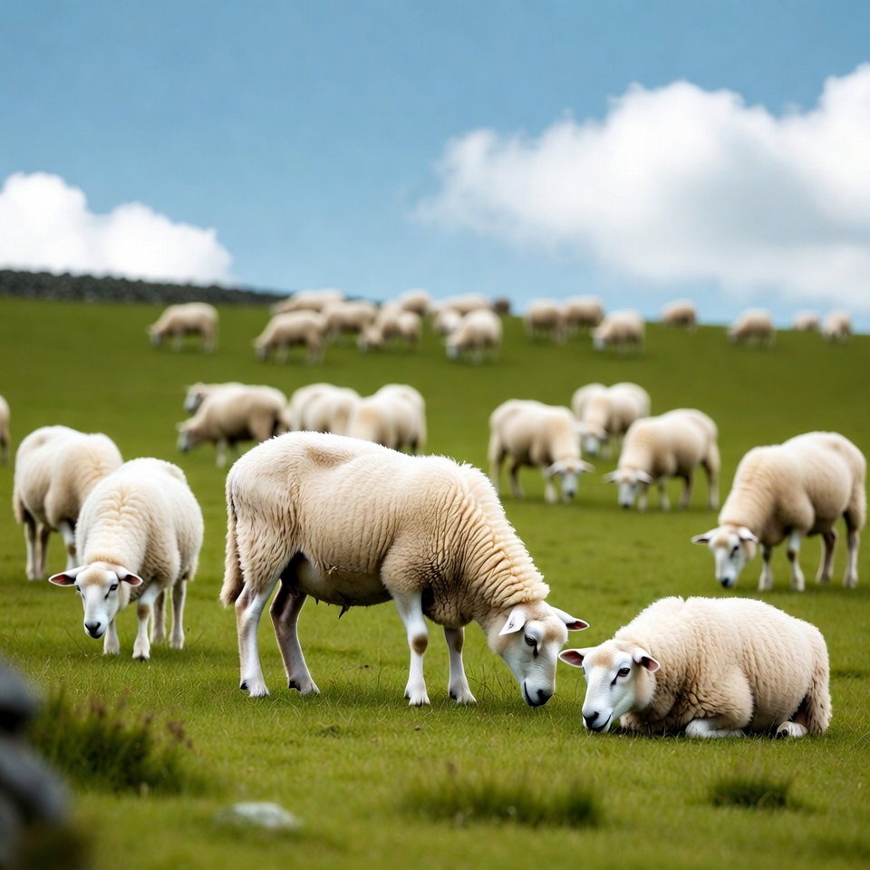 Sheep grazing on green hillside Sheep grazing on green hillside