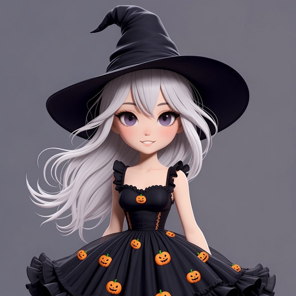 Anime Witch Girl in Pumpkin Dress Anime Witch Girl in Pumpkin Dress