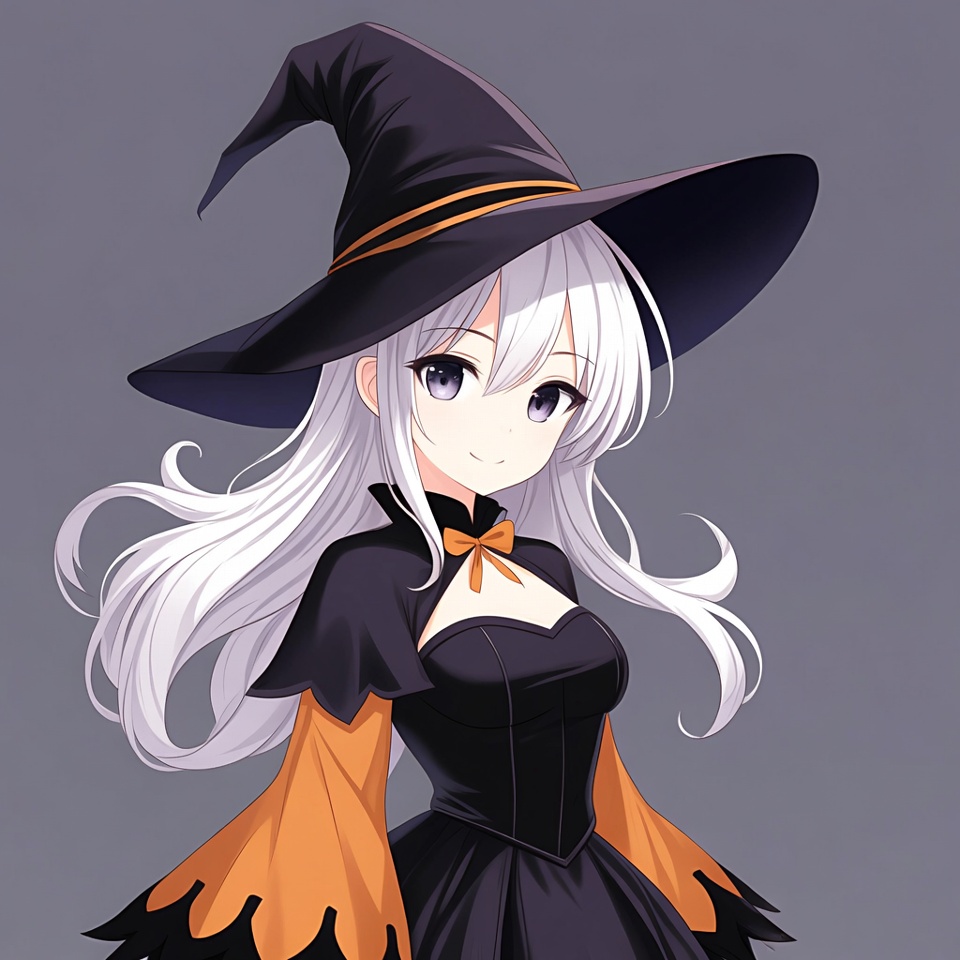 Anime girl in black witch costume Anime girl in black witch costume