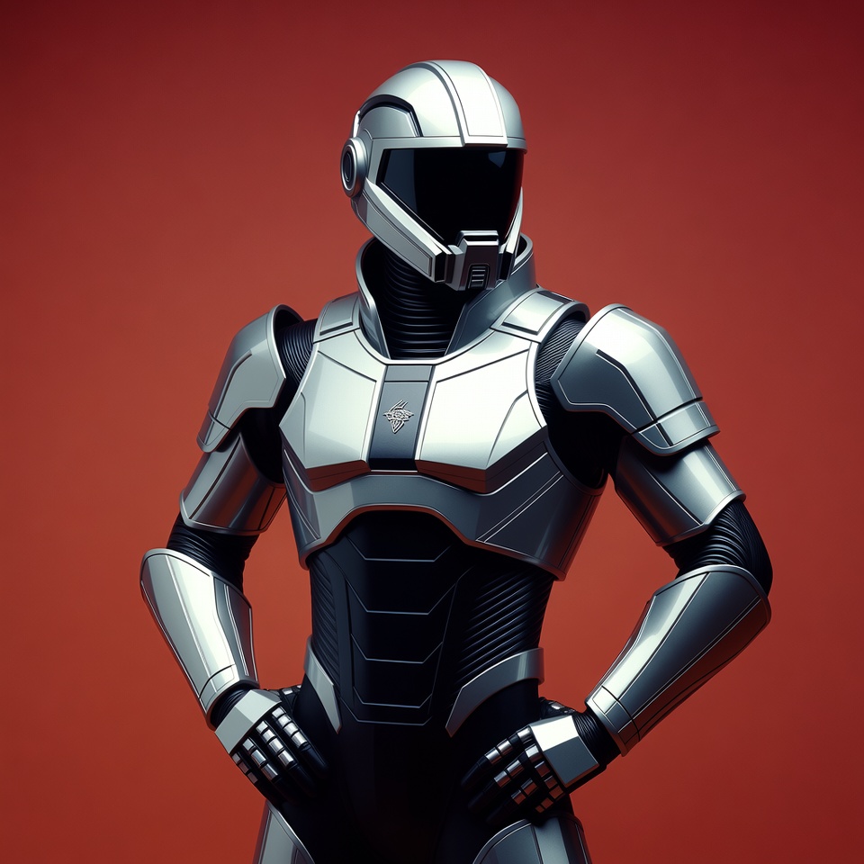 Silver armored futuristic soldier standing Silver armored futuristic soldier standing