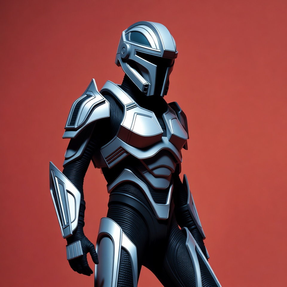 Silver Mandalorian Armor on Red Background Silver Mandalorian Armor on Red Background