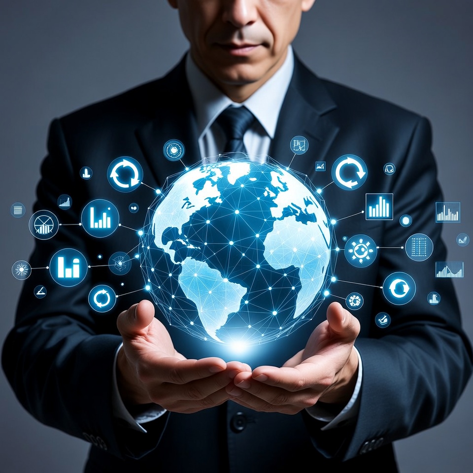 Businessman holding digital globe Businessman holding digital globe