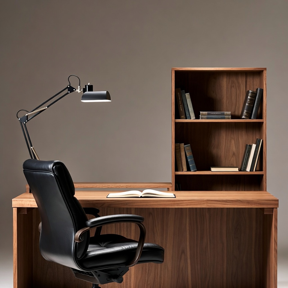 Empty leather office chair desk Empty leather office chair desk