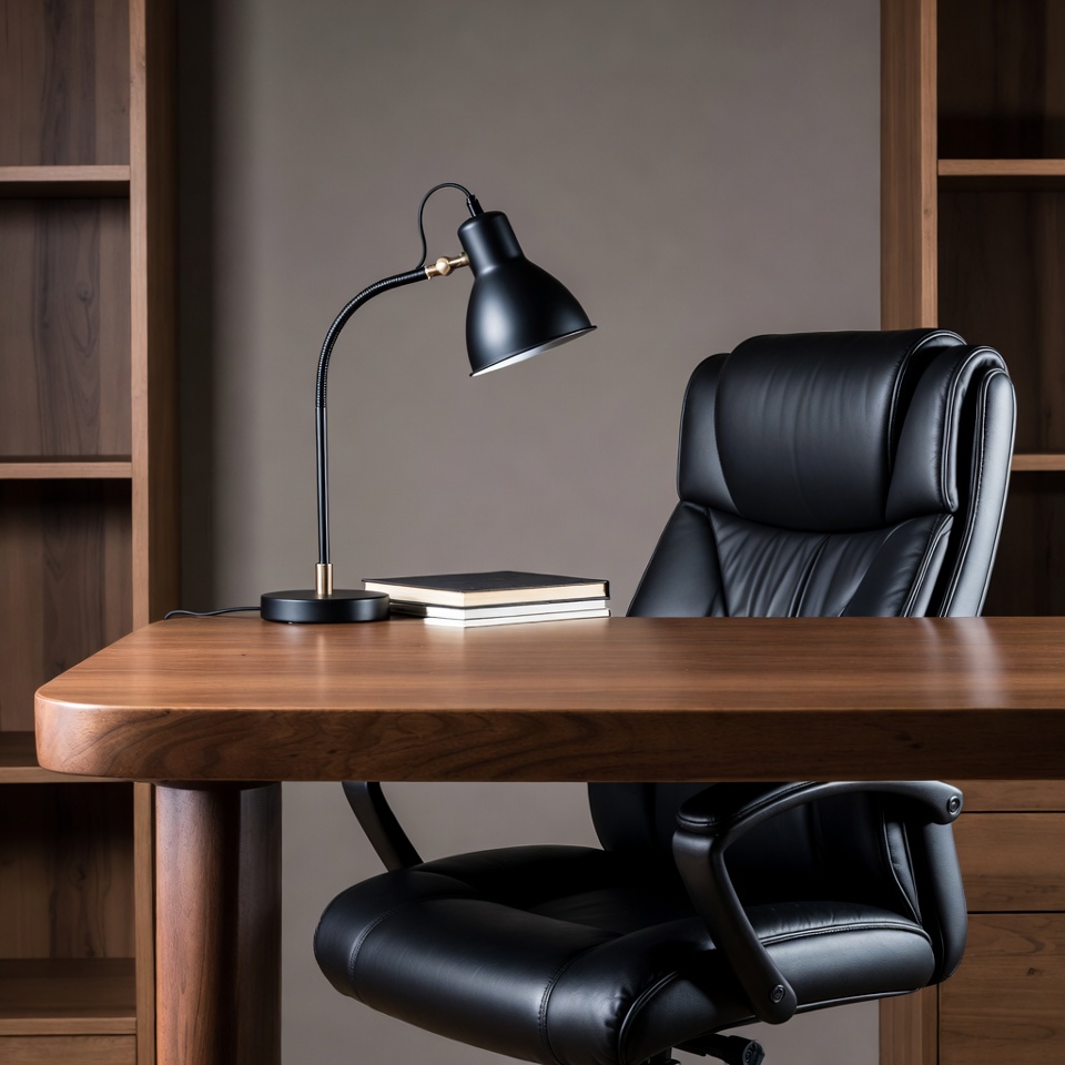 Empty Office Desk with Black Chair Empty Office Desk with Black Chair