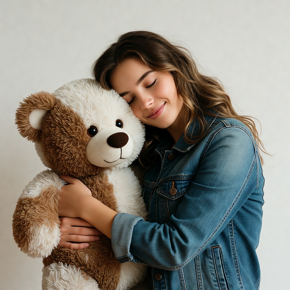 Woman hugging teddy bear Woman hugging teddy bear