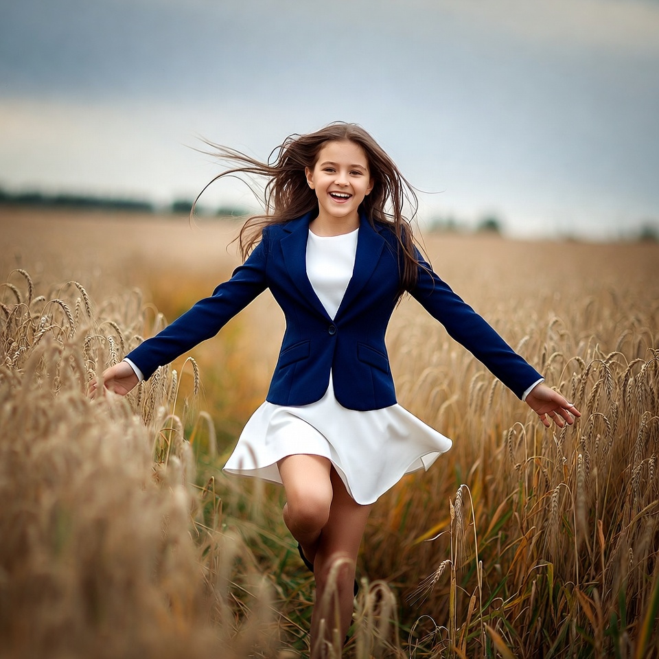 Girl running in wheat field Girl running in wheat field