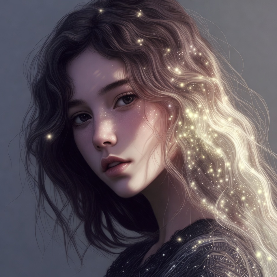 Anime girl with sparkling wavy hair Anime girl with sparkling wavy hair