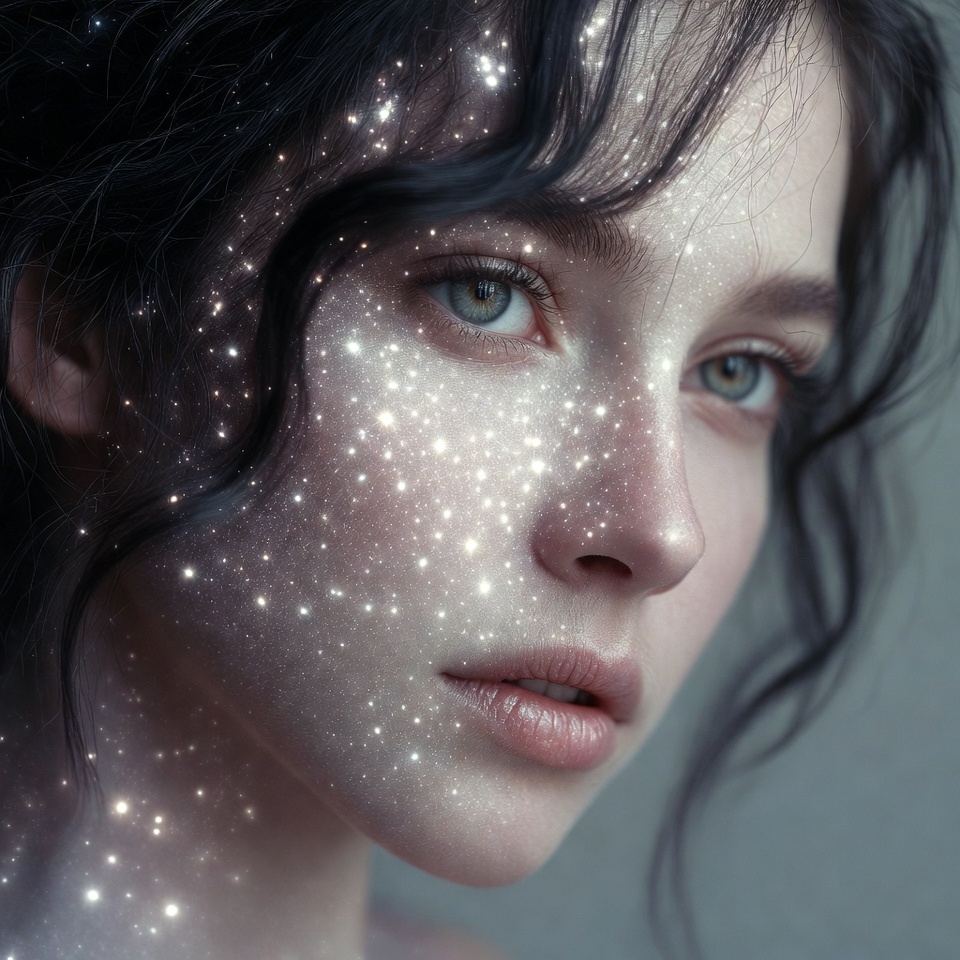 Woman with sparkling glitter face Woman with sparkling glitter face