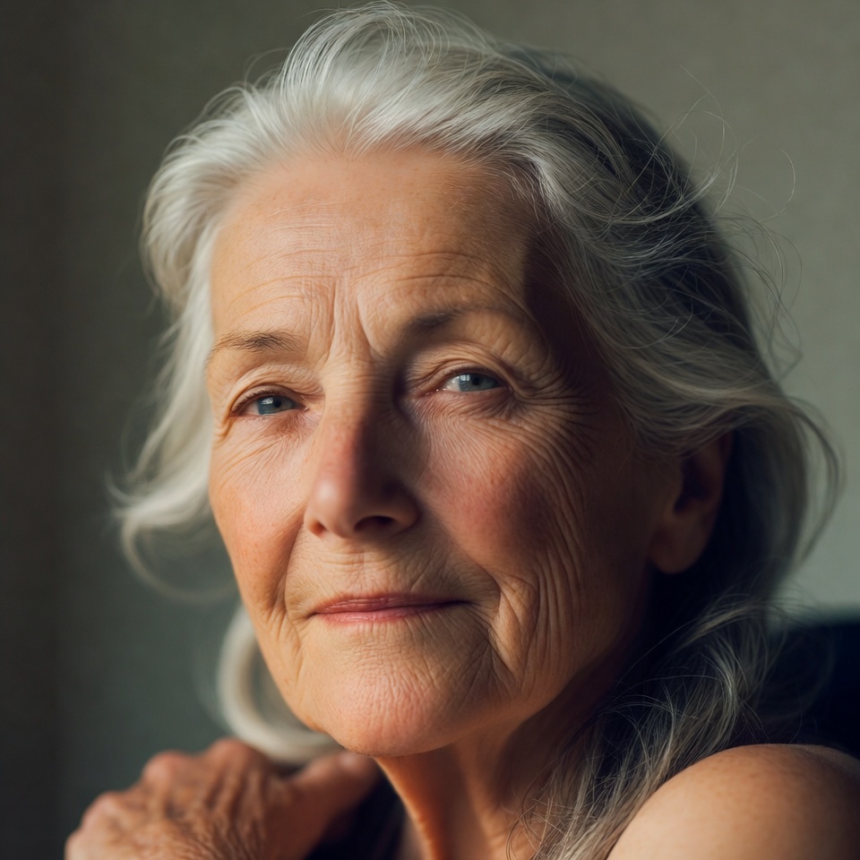 Elderly woman with silver hair Elderly woman with silver hair