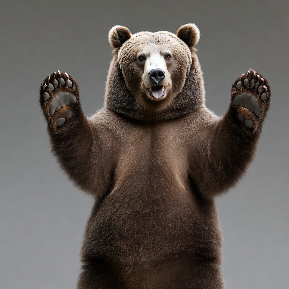 Grizzly bear raising paws smiling Grizzly bear raising paws smiling