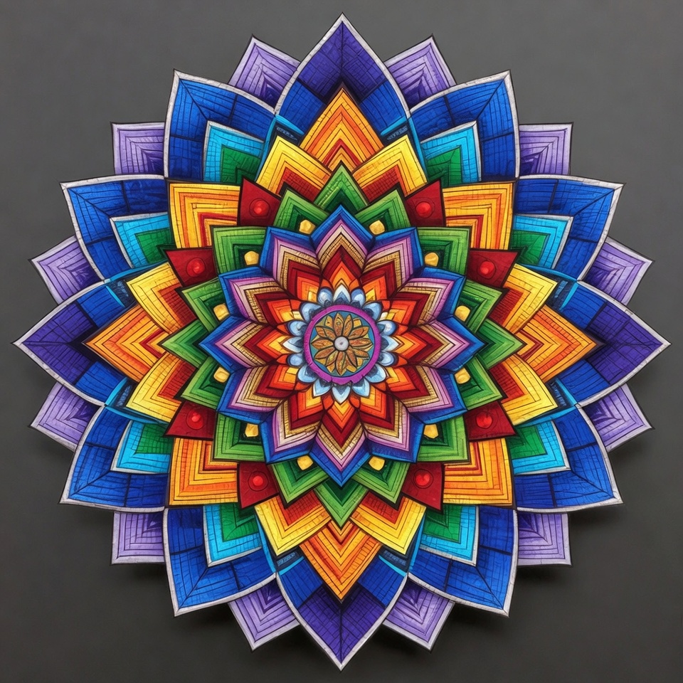 Colorful Mandala on Gray Background Colorful Mandala on Gray Background