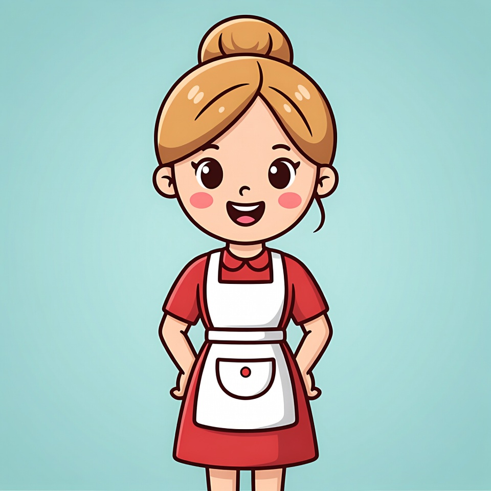 Cartoon woman in red apron Cartoon woman in red apron