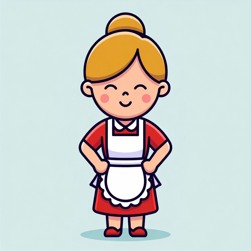 Smiling Woman in Red Maid Uniform Smiling Woman in Red Maid Uniform