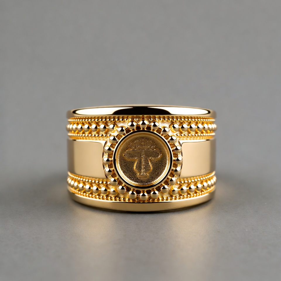 Gold ring with cross emblem Gold ring with cross emblem