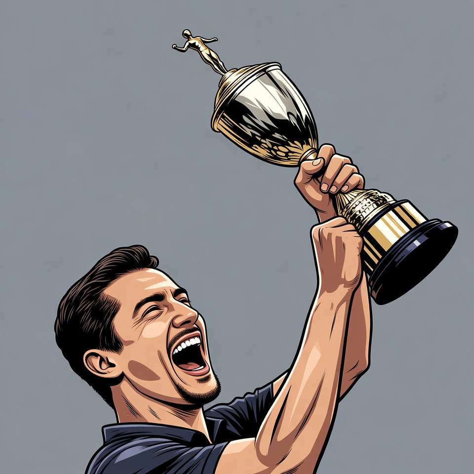 Man holding trophy illustration Man holding trophy illustration