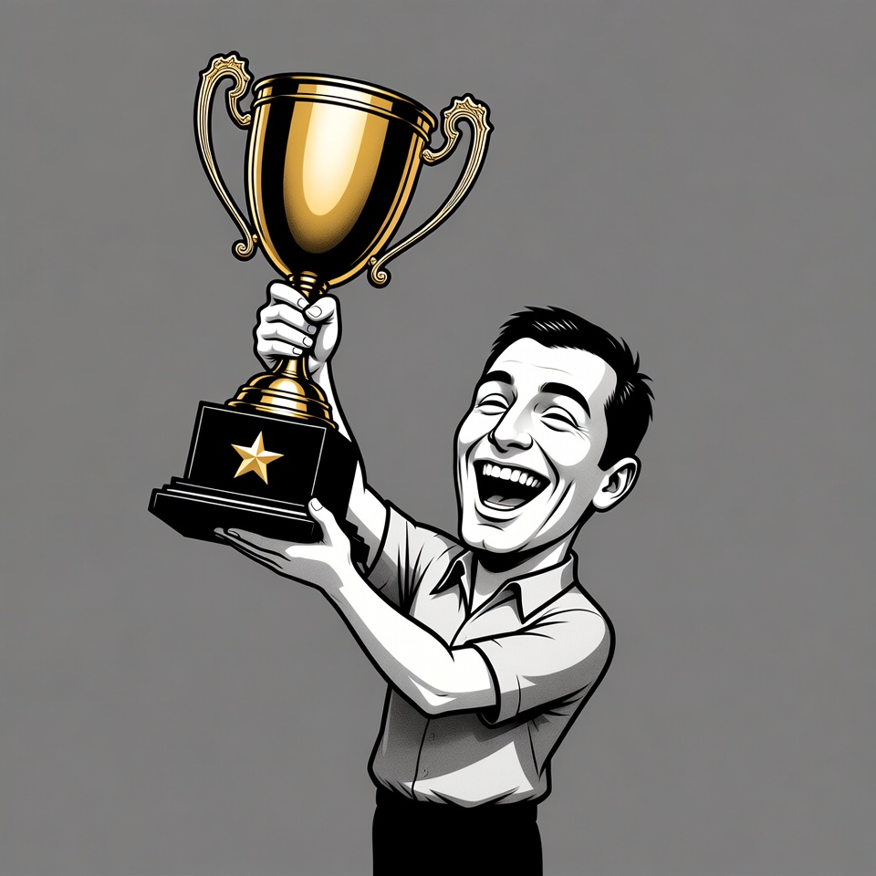 Cartoon man holding trophy Cartoon man holding trophy
