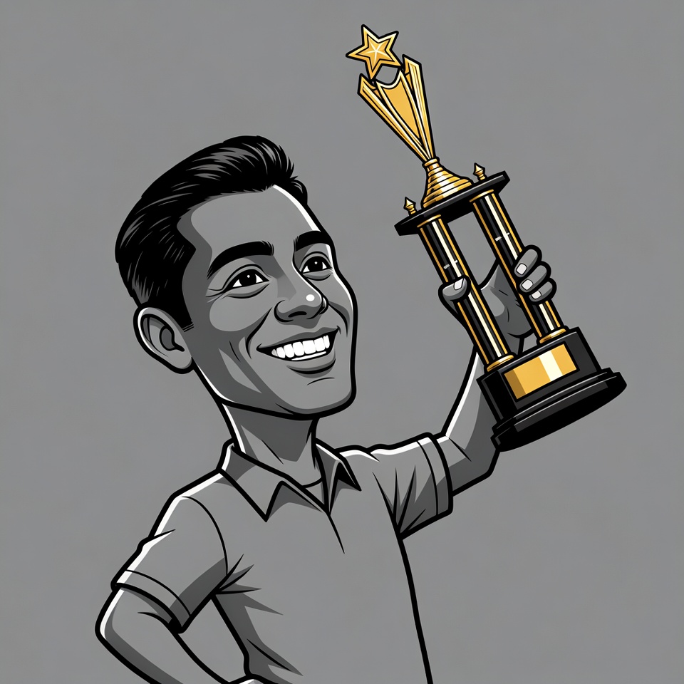 Man holding trophy illustration Man holding trophy illustration