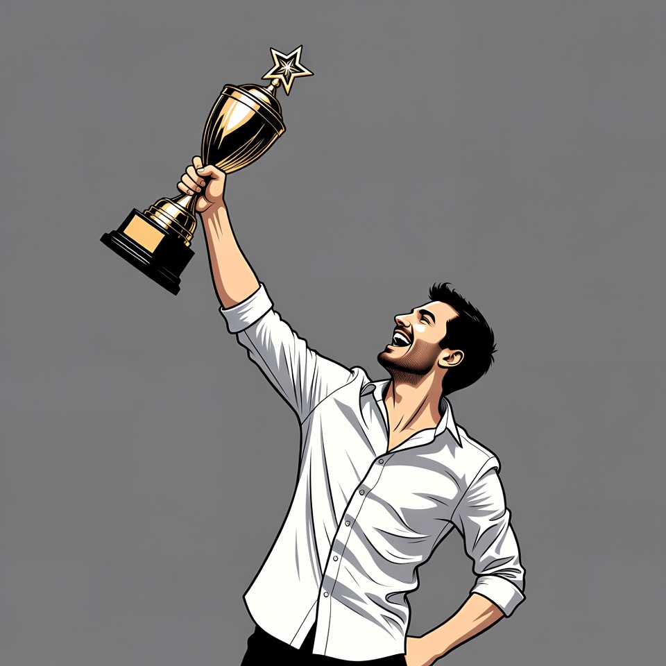 Man holding trophy illustration Man holding trophy illustration