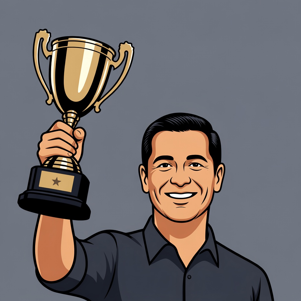 Man holding golden trophy Man holding golden trophy