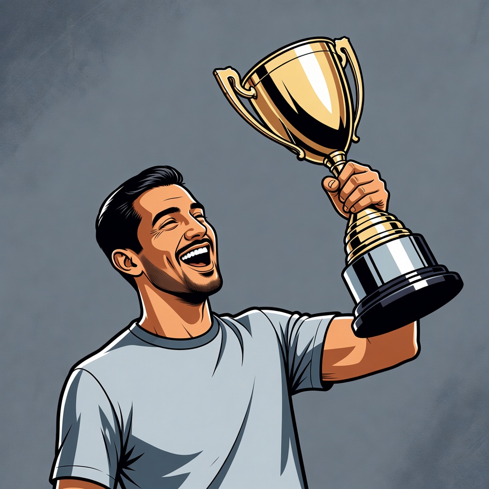 Man holding trophy illustration Man holding trophy illustration