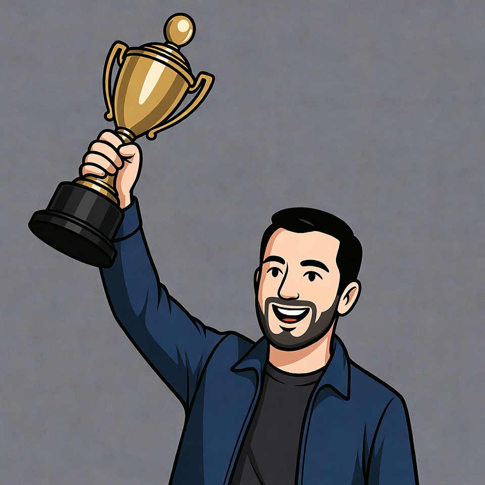 Man holding trophy illustration Man holding trophy illustration