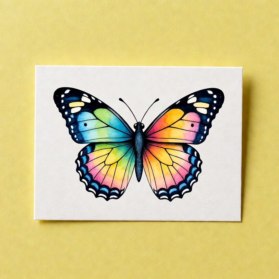 Rainbow Butterfly Illustration on Yellow Background Rainbow Butterfly Illustration on Yellow Background