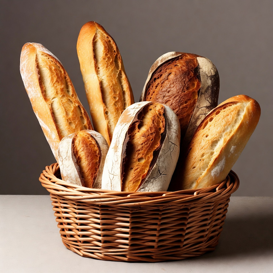 Baguettes in Wicker Basket Baguettes in Wicker Basket